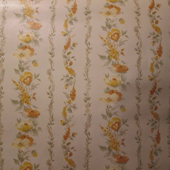 Vintage 1980s Striped Orange Floral Motif Wallpaper - Picture 3 of 8